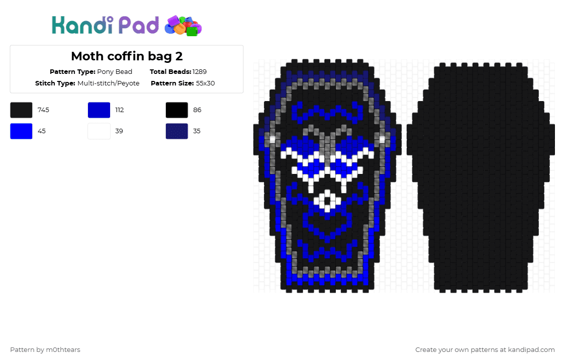Moth coffin bag 2 - Pony Bead Pattern by m0thtears on Kandi Pad - black,purple