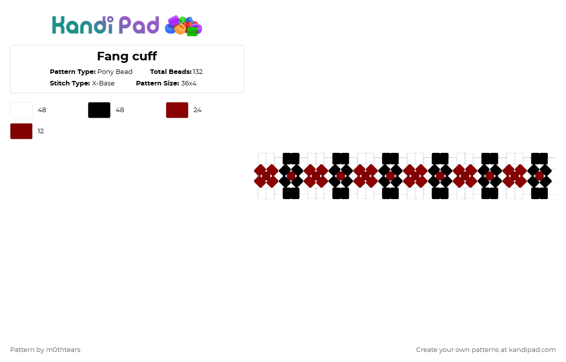 Fang cuff - Pony Bead Pattern by m0thtears on Kandi Pad - red,brown,teeth,fangs,vampire,bite