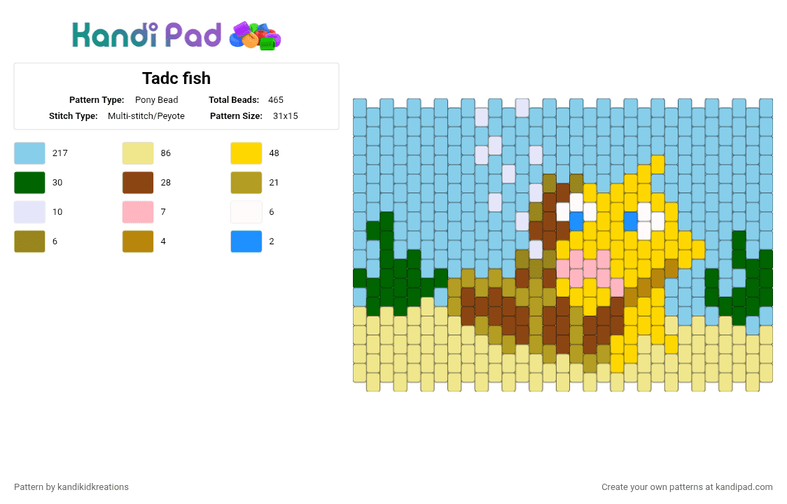 Tadc fish - Pony Bead Pattern by kandikidkreations on Kandi Pad - light blue,yellow