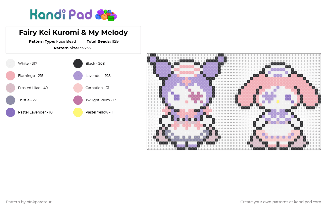 Fairy Kei Kuromi & My Melody - Fuse Bead Pattern by pinkparasaur on Kandi Pad - beige,pink,kuromi,my melody,fairy kei,kawaii,cute,decora,harajuku,sanrio