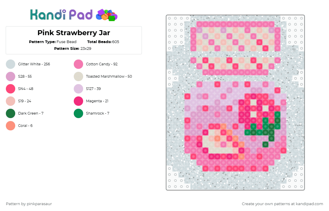 Pink Strawberry Jar - Fuse Bead Pattern by pinkparasaur on Kandi Pad - white,pink,beige,cute,strawberry,jar,tea,cutecore,kawaii,strawberry tea