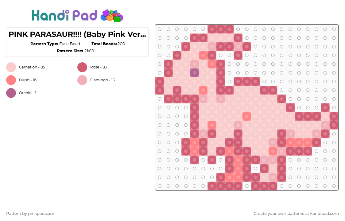 PINK PARASAUR!!!! (Baby Pink Version) - Fuse Bead Pattern by pinkparasaur on Kandi Pad - red,beige,parasaur,dinosaur,cute,kawaii,pink,baby pink,cutecore,coquette