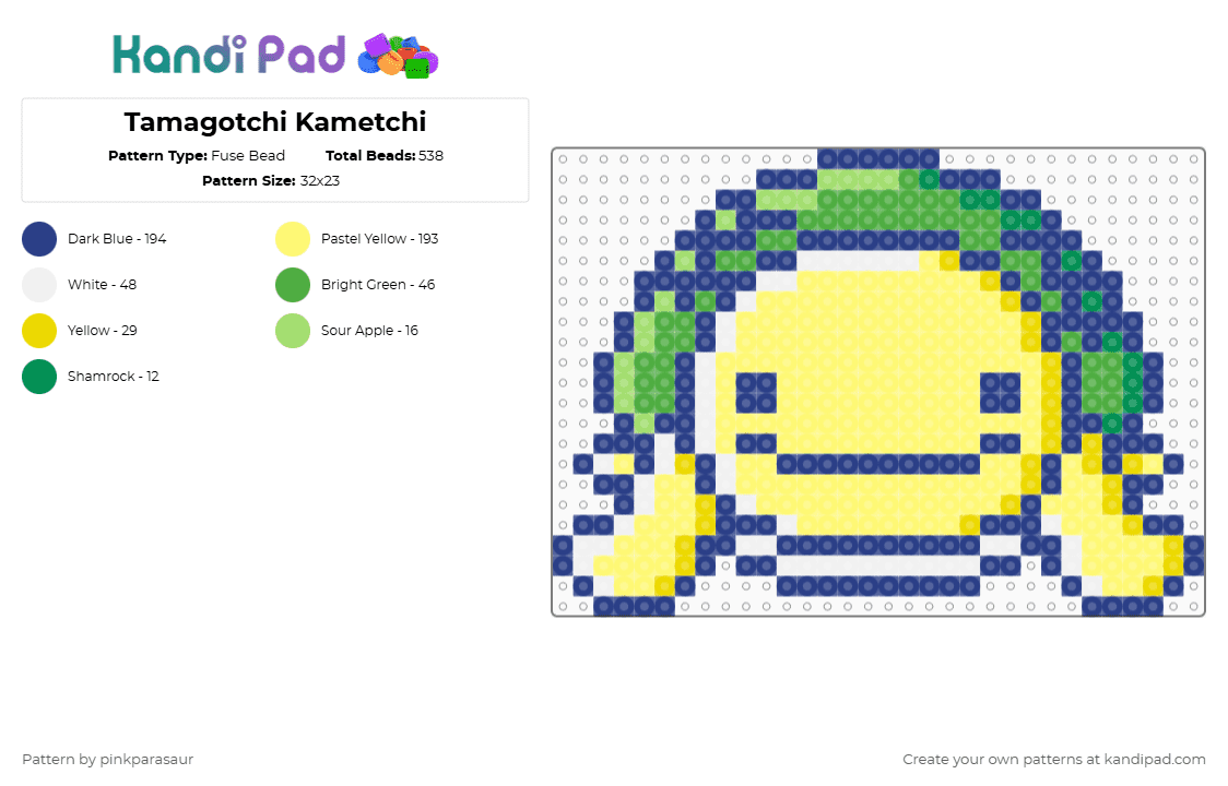 Tamagotchi Kametchi - Fuse Bead Pattern by pinkparasaur on Kandi Pad - blue,yellow,tamagotchi,kametchi,cute,tamagotchi paradise,game,gamesprite,y2k