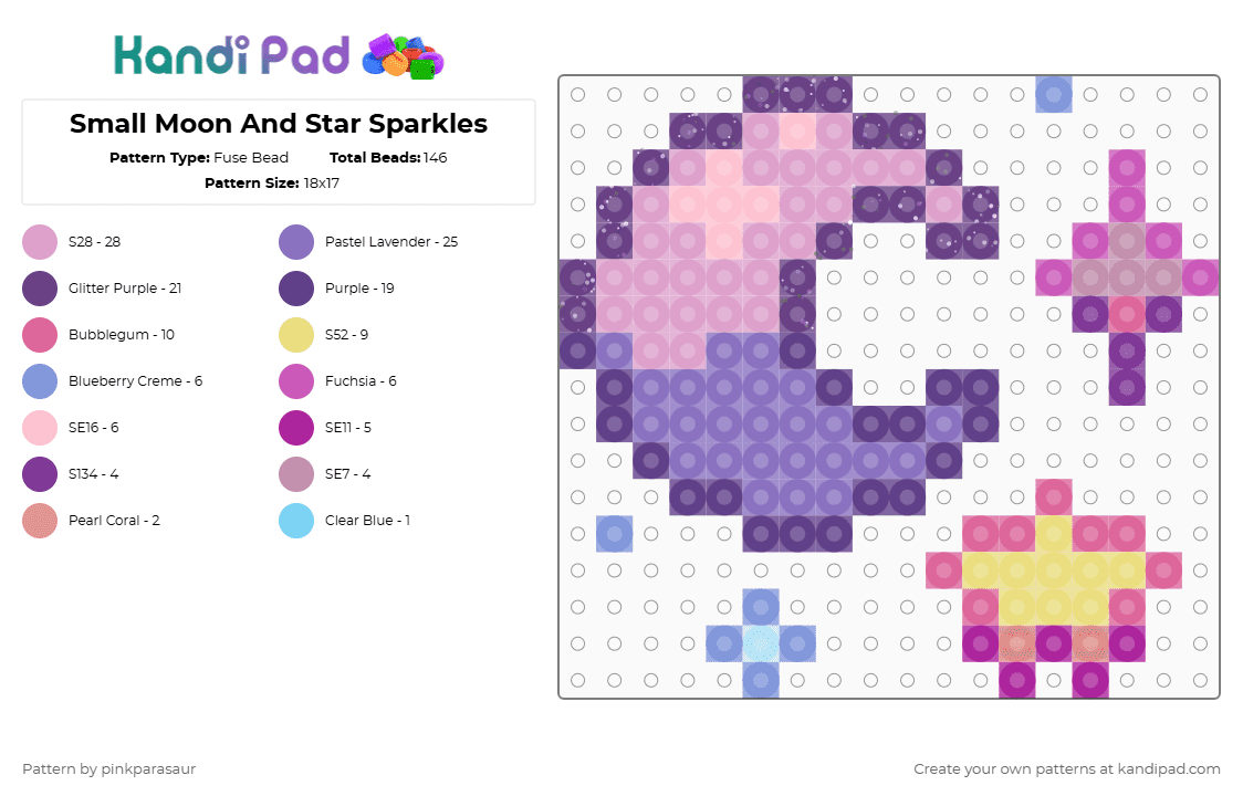 Small Moon And Star Sparkles - Fuse Bead Pattern by pinkparasaur on Kandi Pad - purple,pink,blue,simple,small,cute,perler,moon and stars,sparkles,easy,cutecore
