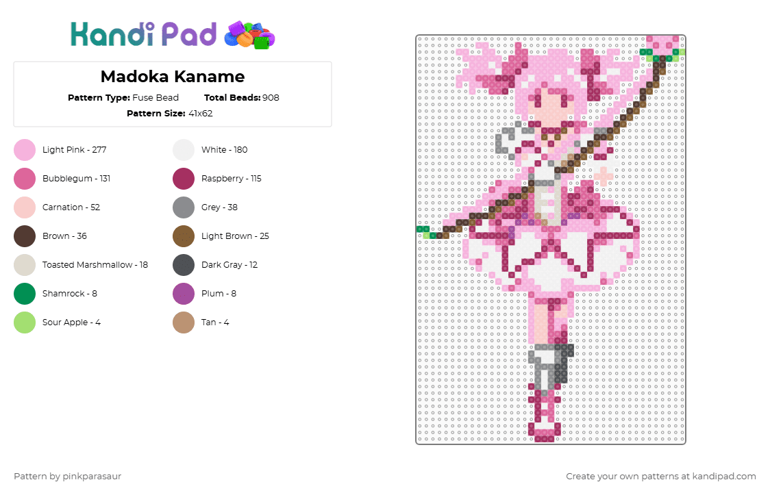 Madoka Kaname - Fuse Bead Pattern by pinkparasaur on Kandi Pad - pink,madoka,cute,anime,cutecore,madoka kaname,puella madoka magica