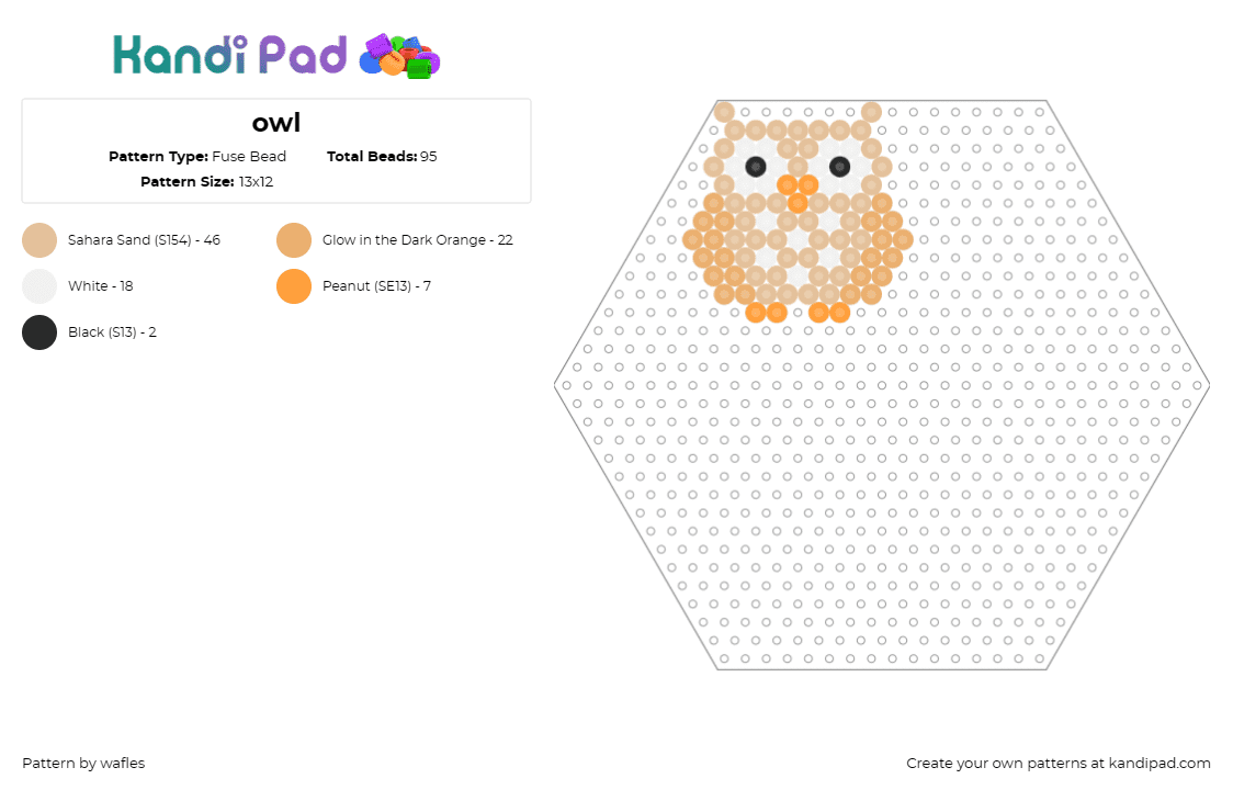 owl - Fuse Bead Pattern by wafles on Kandi Pad - owl,bird,animal,hexagon,beige