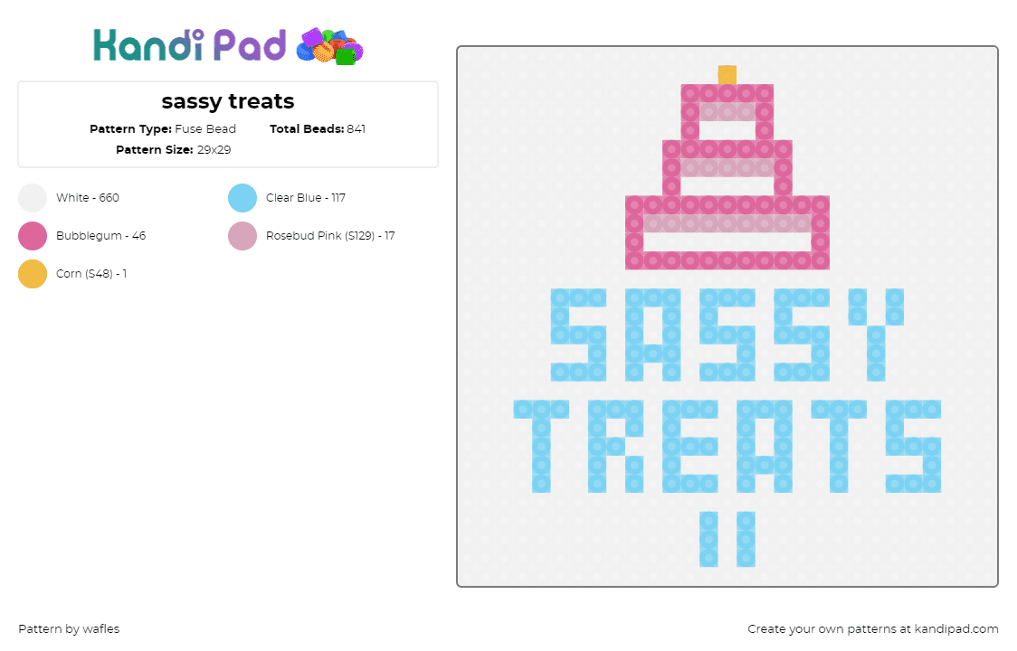 sassy treats - Fuse Bead Pattern by wafles on Kandi Pad - sassy treats,sign,text,cake,dessert,light blue,pink