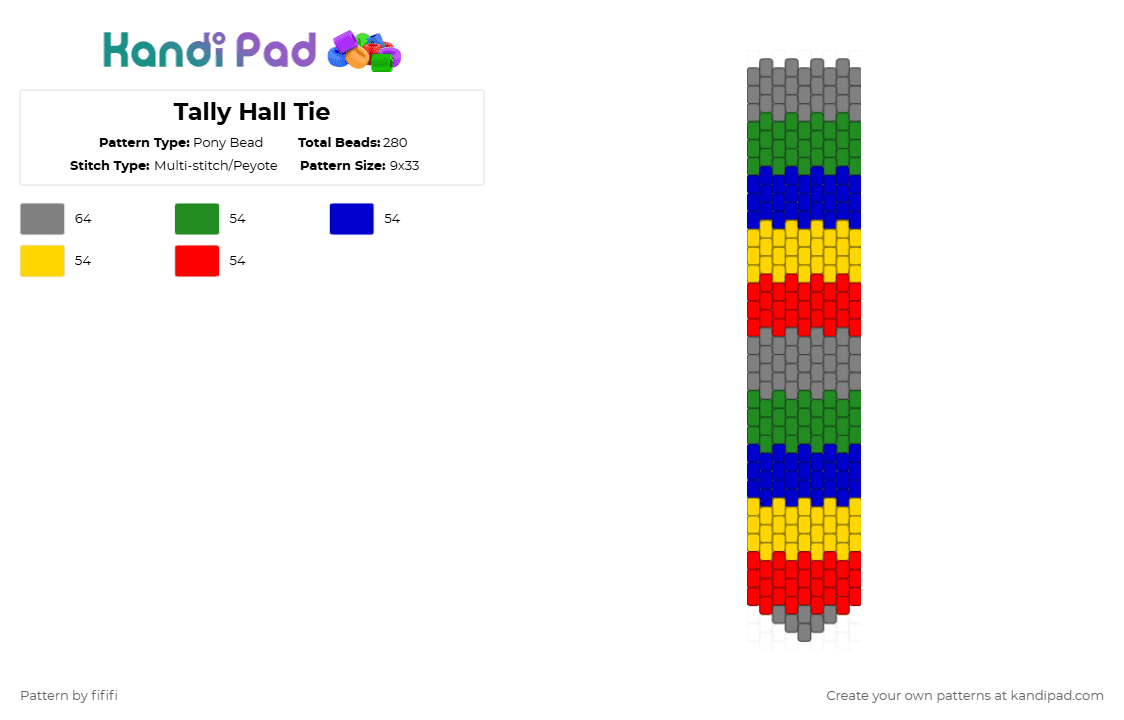 Tally Hall Tie - Pony Bead Pattern by fififi on Kandi Pad - green,yellow,colorful
