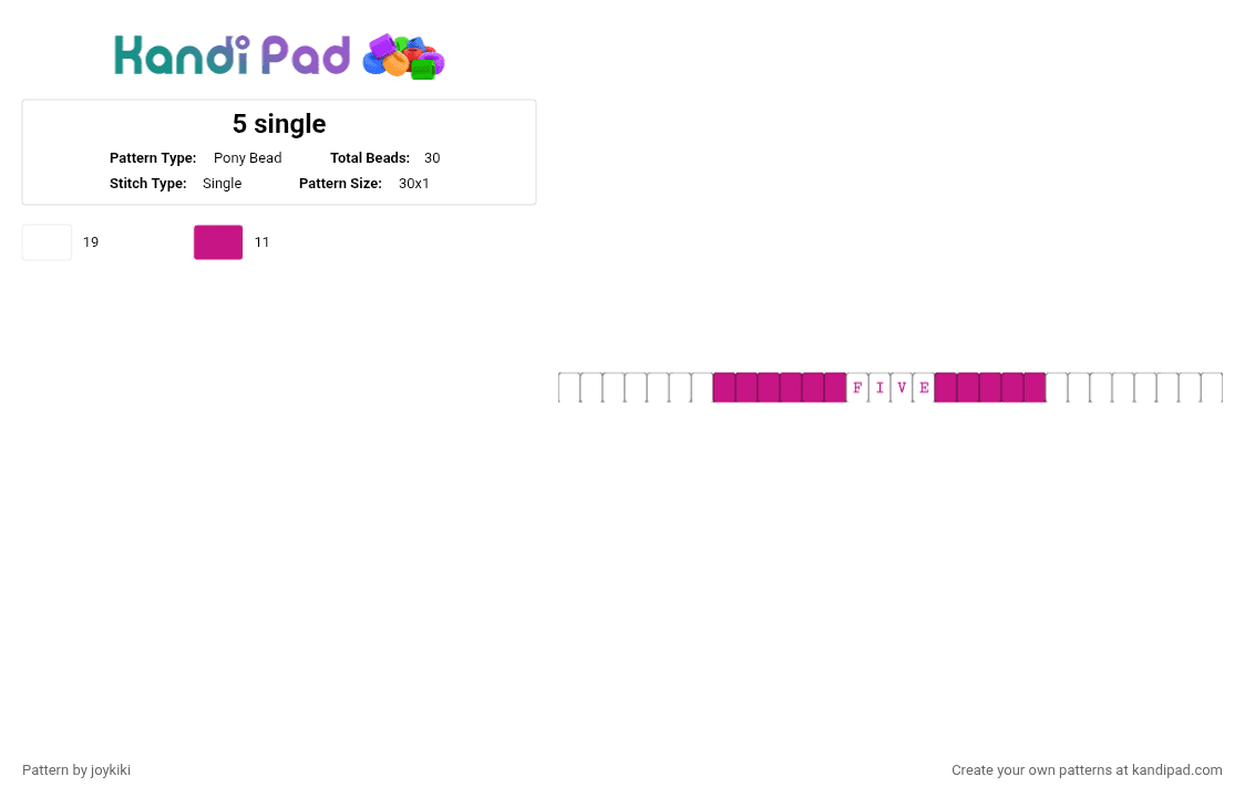 5 single - Pony Bead Pattern by joykiki on Kandi Pad - pink, white