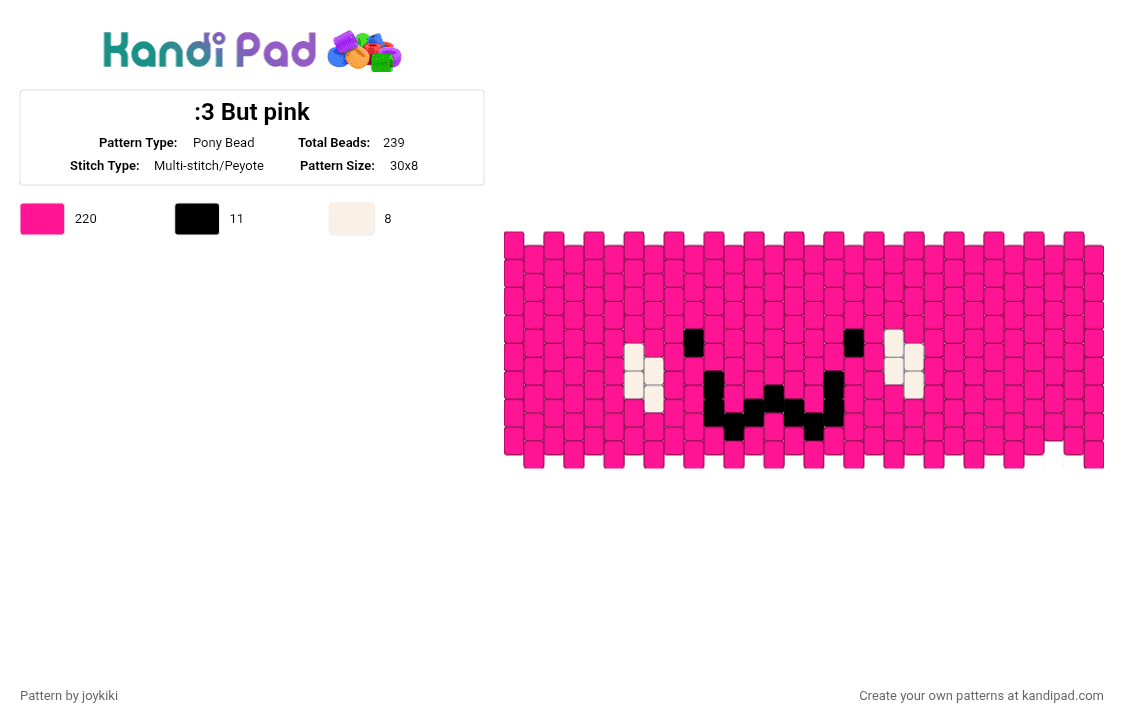 :3 But pink - Pony Bead Pattern by joykiki on Kandi Pad - pink