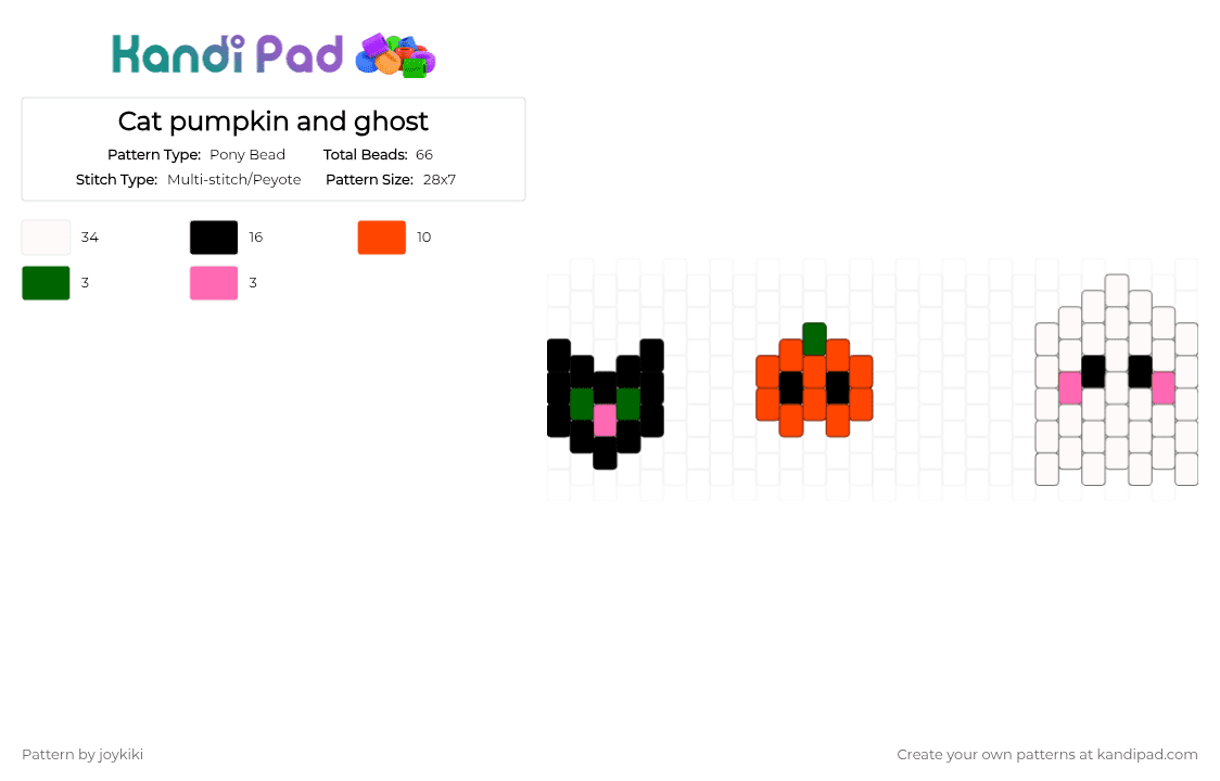 Cat pumpkin and ghost - Pony Bead Pattern by joykiki on Kandi Pad - white,red