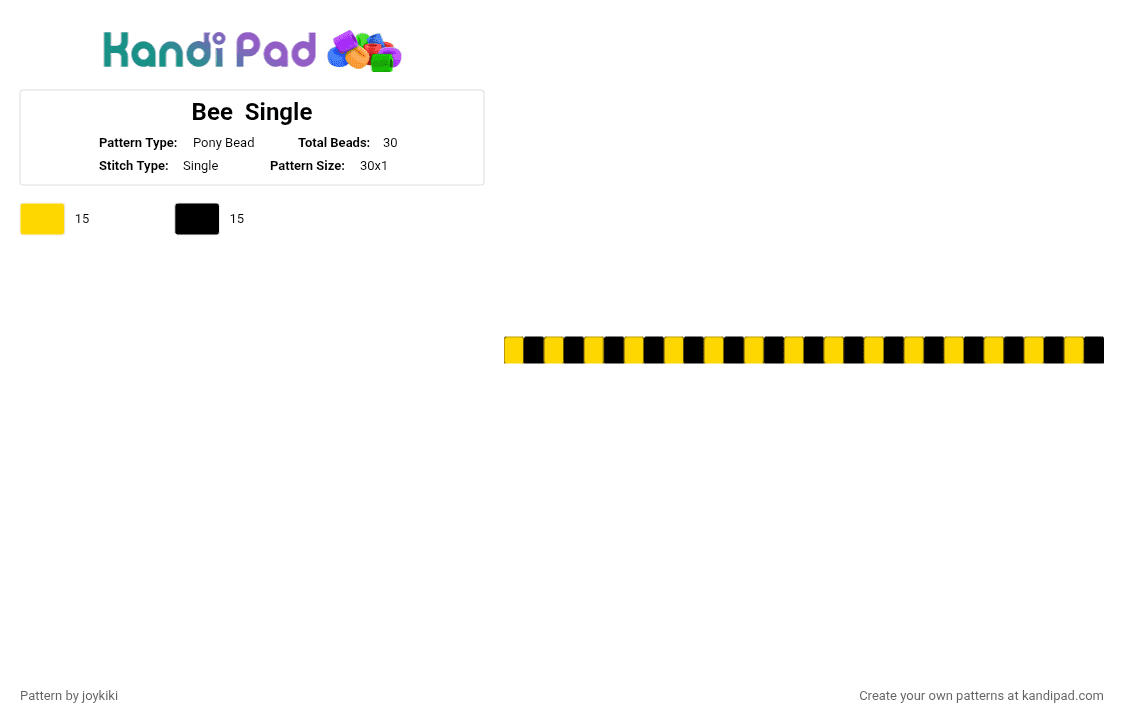 Bee  Single - Pony Bead Pattern by joykiki on Kandi Pad - black, yellow