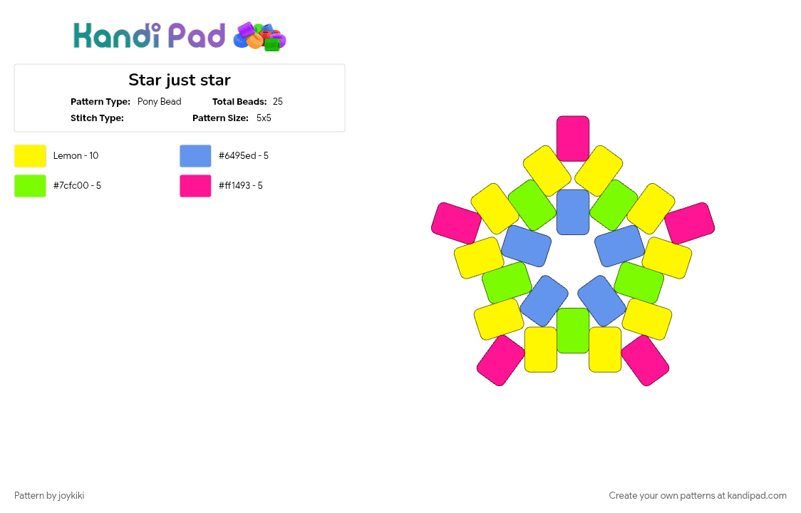 Star just star - Pony Bead Pattern by joykiki on Kandi Pad - yellow