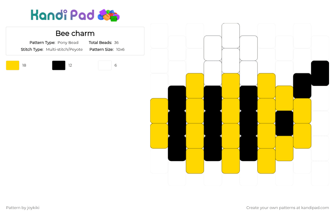 Bee charm - Pony Bead Pattern by joykiki on Kandi Pad - yellow
