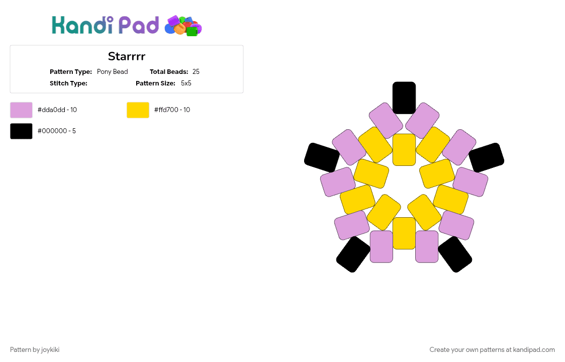 Starrrr - Pony Bead Pattern by joykiki on Kandi Pad - pink, yellow