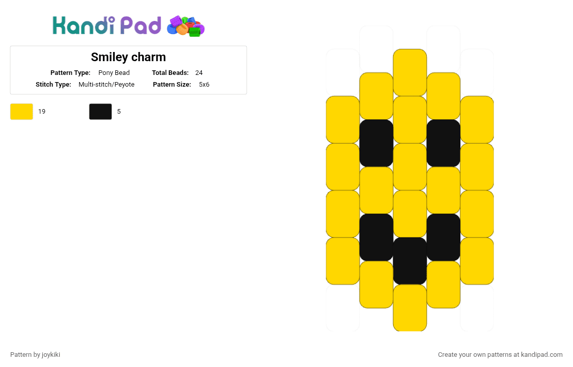 Smiley charm - Pony Bead Pattern by joykiki on Kandi Pad - yellow