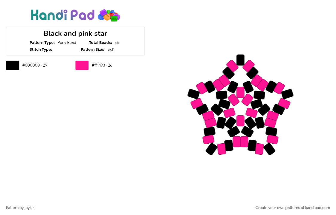 Black and pink star - Pony Bead Pattern by joykiki on Kandi Pad - black, pink