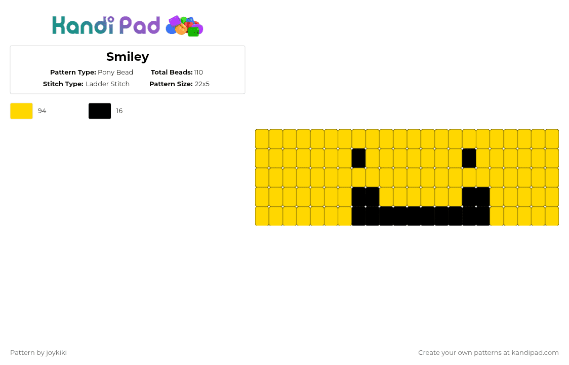 Smiley - Pony Bead Pattern by joykiki on Kandi Pad - yellow