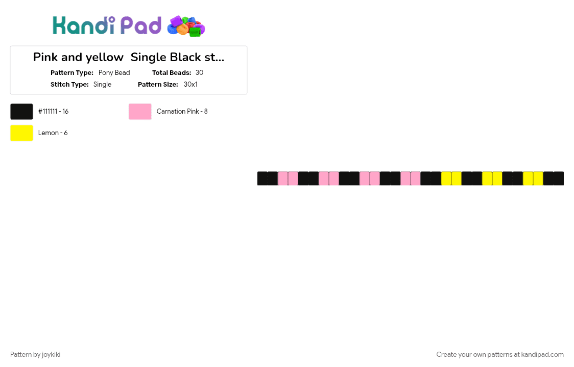 Pink and yellow  Single Black stripes - Pony Bead Pattern by joykiki on Kandi Pad - pink, yellow