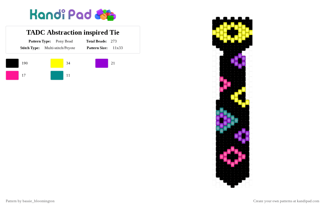 TADC Abstraction inspired Tie - Pony Bead Pattern by bassie_bloomington on Kandi Pad - black,yellow,purple,tadc,abstraction,the amazing digital circus,kaufmo,ribbit