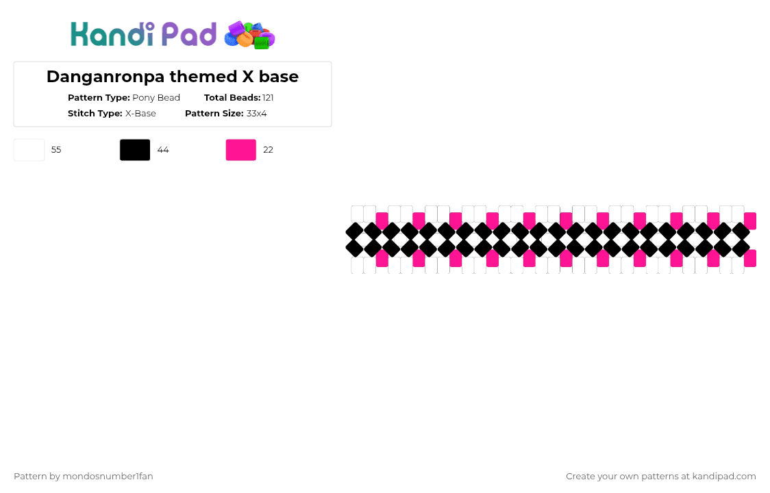 Danganronpa themed X base - Pony Bead Pattern by mondosnumber1fan on Kandi Pad - white,pink,danganronpa,junko enoshima