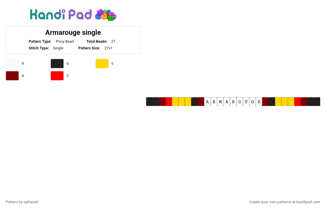 Armarouge single - Pony Bead Pattern by ophaniel on Kandi Pad - brown, yellow