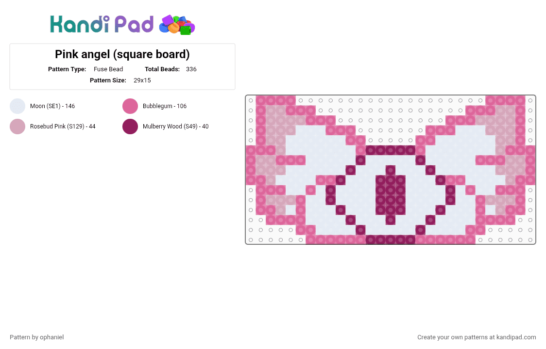 Pink angel (square board) - Fuse Bead Pattern by ophaniel on Kandi Pad - pink,white,angel,wings,eyes