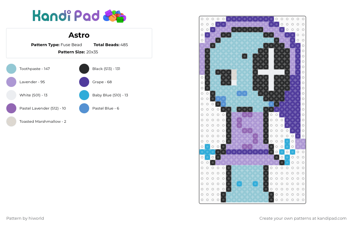 Astro - Fuse Bead Pattern by hiworld on Kandi Pad - light blue,pink