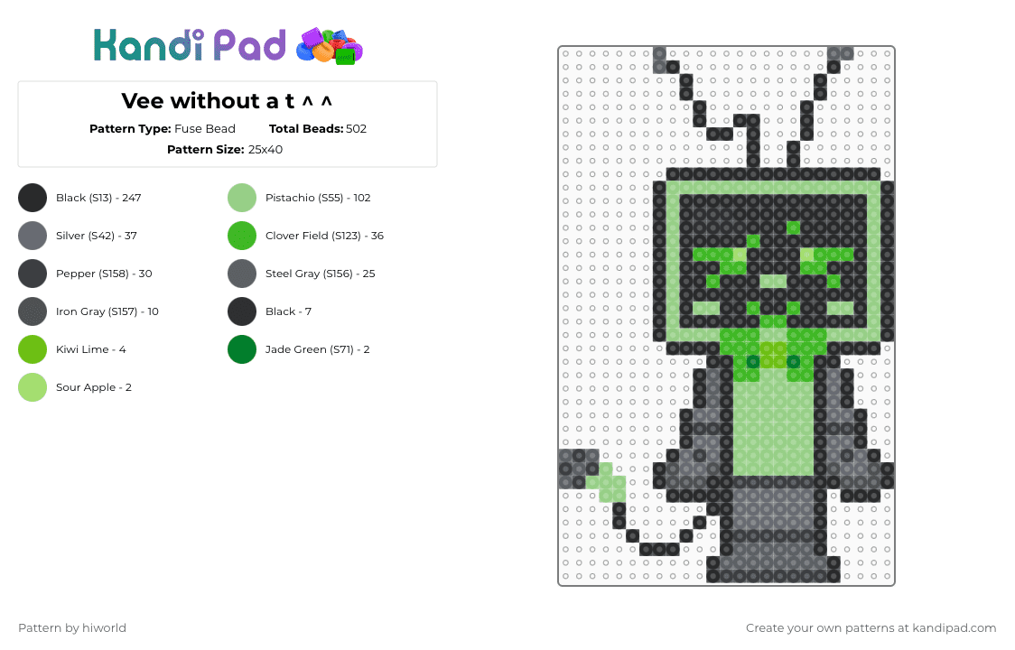 Vee without a t ^ ^ - Fuse Bead Pattern by hiworld on Kandi Pad - black,teal,gray