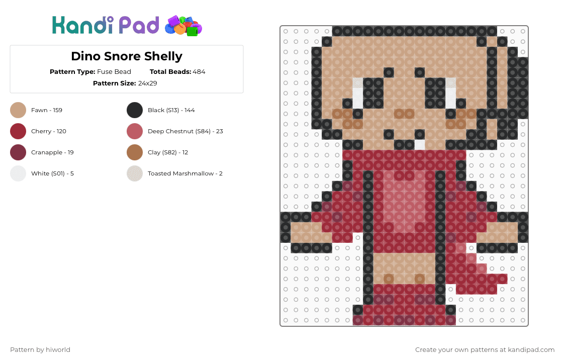 Dino Snore Shelly - Fuse Bead Pattern by hiworld on Kandi Pad - beige, red