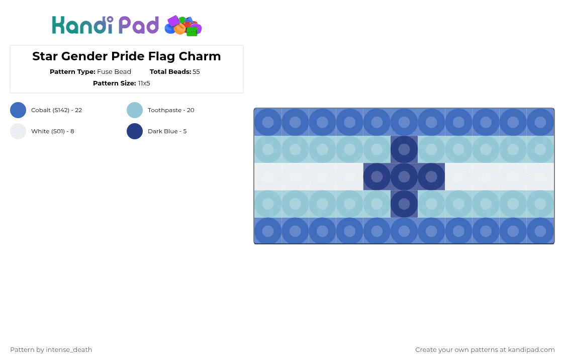 Star Gender Pride Flag Charm - Fuse Bead Pattern by intense_death on Kandi Pad - blue,light blue,star,stargender,pride,lgbtq,flag,colors,identity,charm