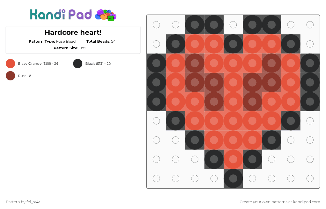 Hardcore heart! - Fuse Bead Pattern by fei_st4r on Kandi Pad - black,red,minecraft,hardcore,heart
