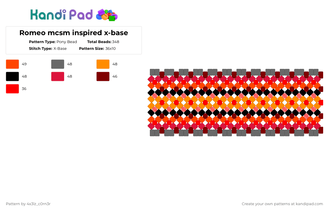 Romeo mcsm inspired x-base - Pony Bead Pattern by 4x3lz_c0rn3r on Kandi Pad - red,mcsm,romeo,minecraftstorymode,minecraft,admin