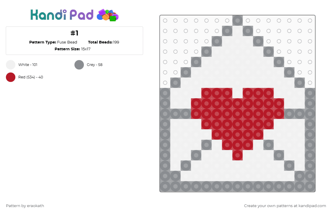 #1 - Fuse Bead Pattern by eraokath on Kandi Pad - envelope,letter,love,valentine,mail,holiday,gray,red