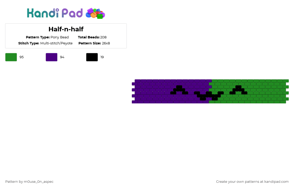Half-n-half - Pony Bead Pattern by m0use_0n_aspec on Kandi Pad - purple,green