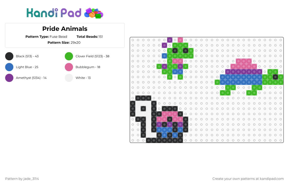 Pride Animals - Fuse Bead Pattern by jade_3114 on Kandi Pad - pink,green,animals,pride
