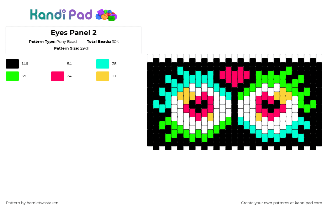 Eyes Panel 2 - Pony Bead Pattern by hamletwastaken on Kandi Pad - eyes,neon,colorful,dark,spooky,panel,green,teal,red,white,black