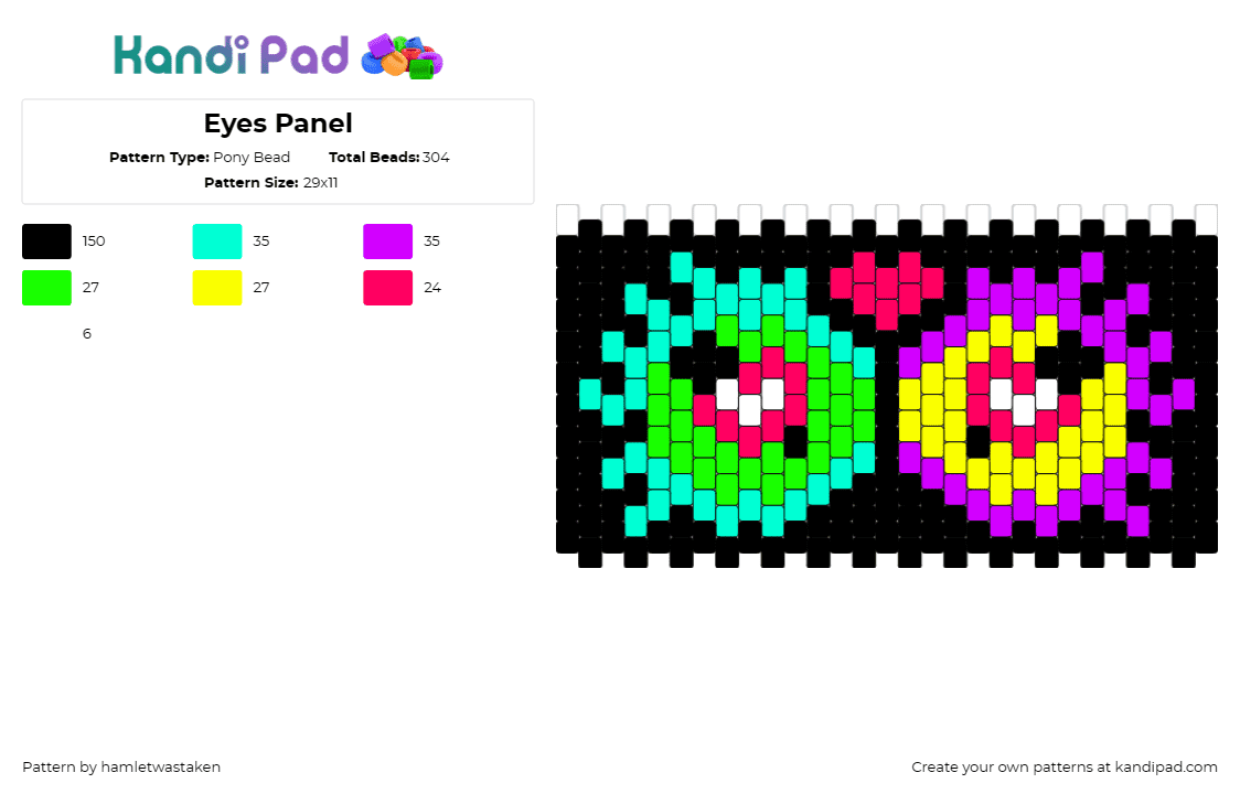 Eyes Panel - Pony Bead Pattern by hamletwastaken on Kandi Pad - eyes,colorful,cuff,dark,neon,colorful,black,teal,purple,yellow