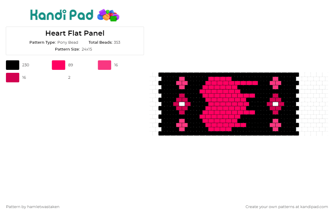 Heart Flat Panel - Pony Bead Pattern by hamletwastaken on Kandi Pad - hearts,love,panel