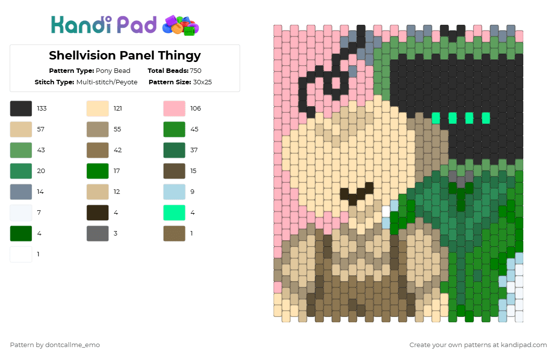 Shellvision Panel Thingy - Pony Bead Pattern by dontcallme_emo on Kandi Pad - beige,green,pink,shellvision,characters,ship,vee,shelly,dandys world,tan