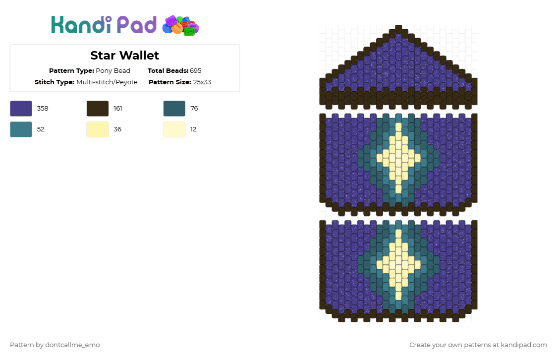 Star Wallet - Pony Bead Pattern by dontcallme_emo on Kandi Pad - brown,purple,cotdstarlight,blue,star,wallet