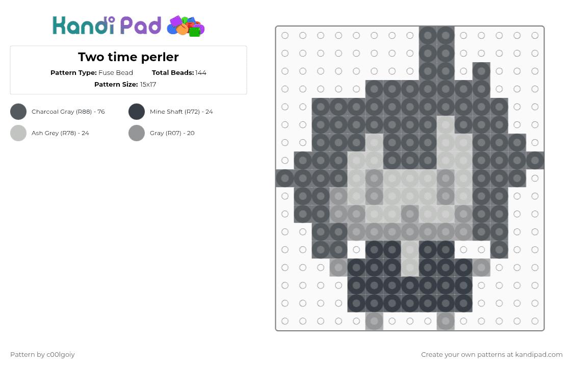 Two time perler - Fuse Bead Pattern by c00lgoiy on Kandi Pad - gray
