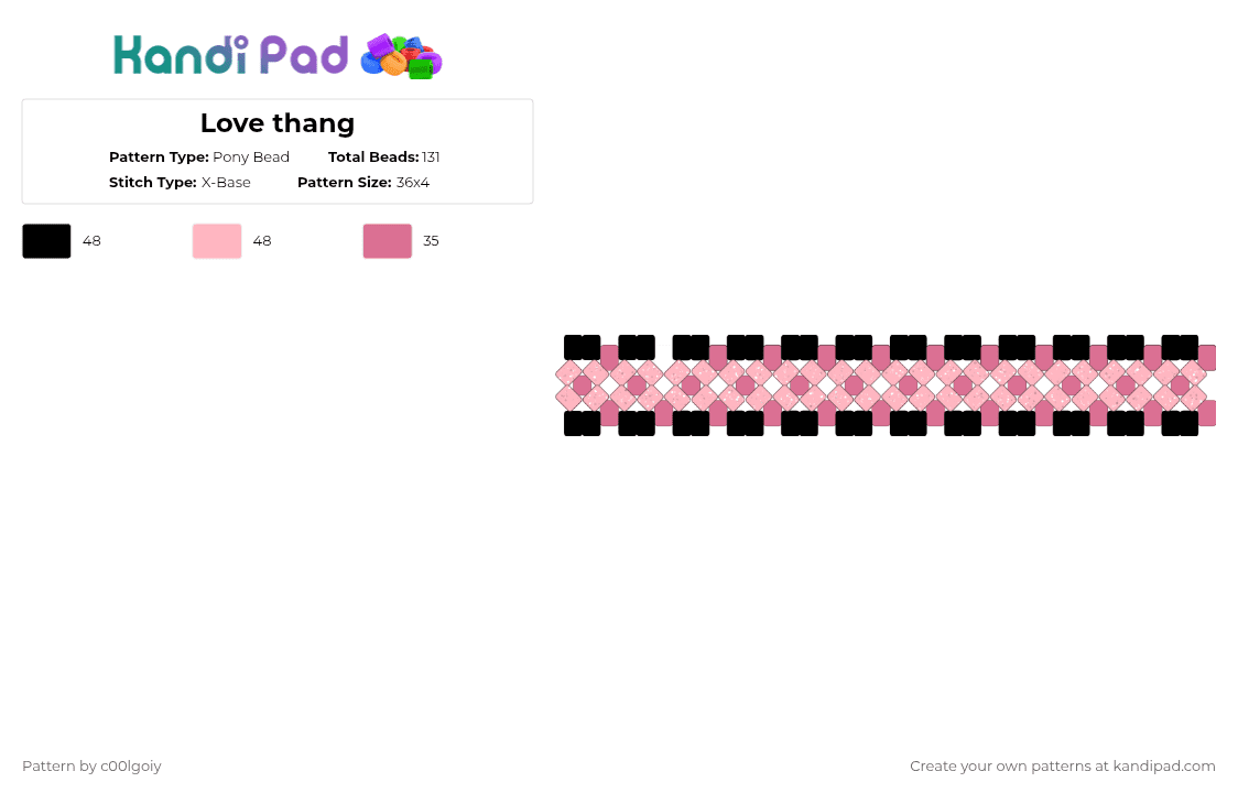Love thang - Pony Bead Pattern by c00lgoiy on Kandi Pad - black, pink