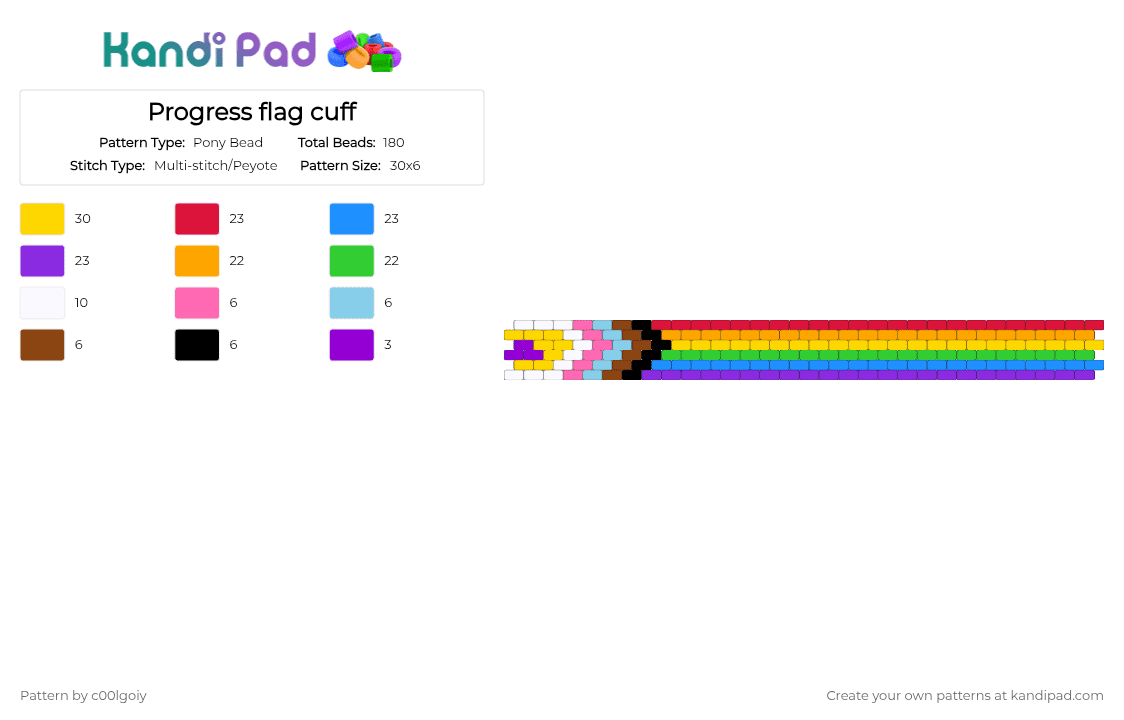 Progress flag cuff - Pony Bead Pattern by c00lgoiy on Kandi Pad - red,orange,purple,colorful