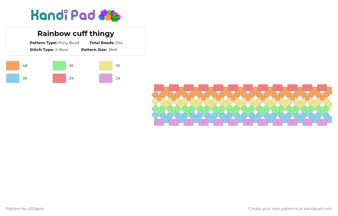 Rainbow cuff thingy - Pony Bead Pattern by c00lgoiy on Kandi Pad - teal,yellow,orange,light blue