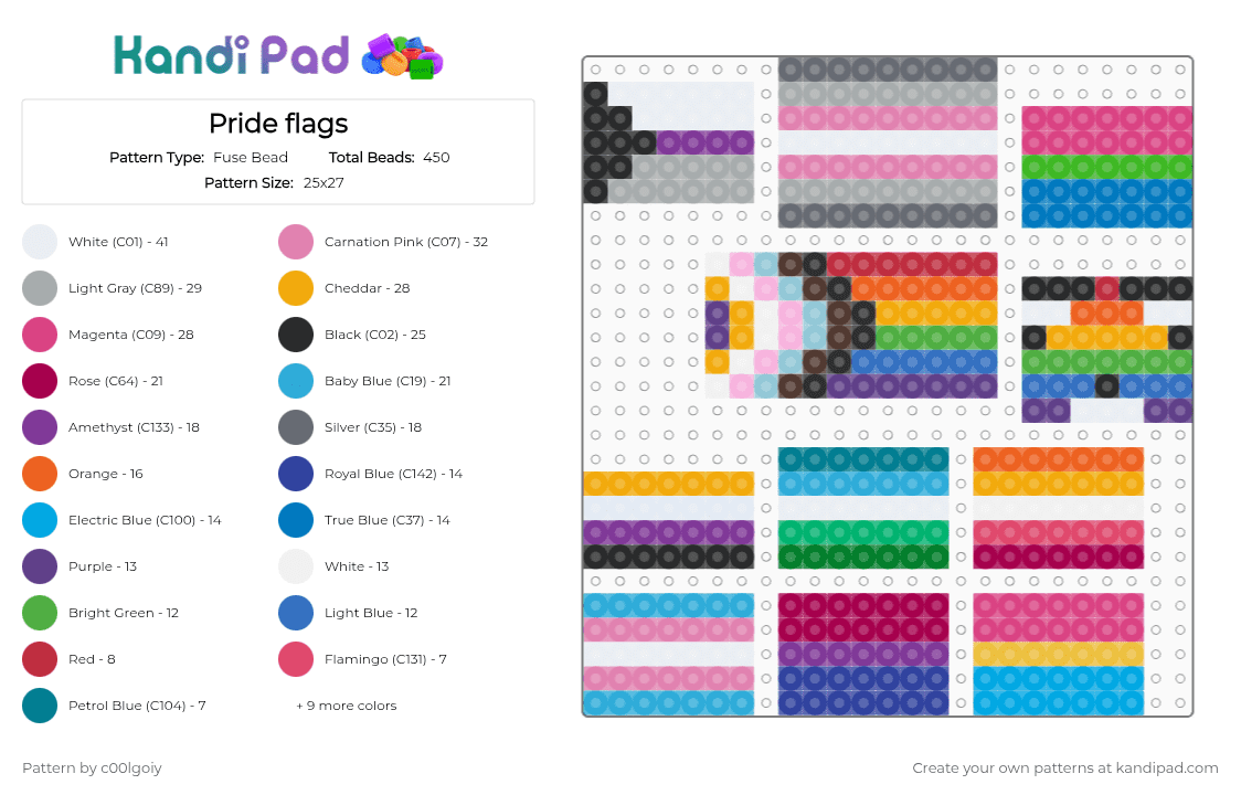 Pride flags - Fuse Bead Pattern by c00lgoiy on Kandi Pad - green,pink,colorful