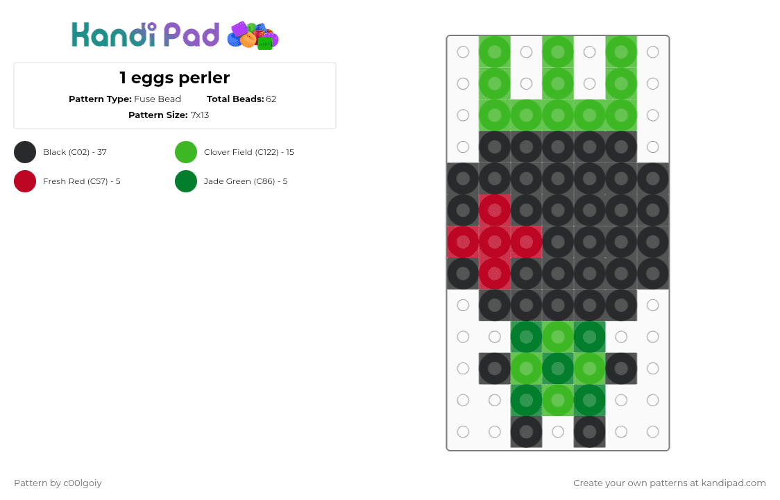 1 eggs perler - Fuse Bead Pattern by c00lgoiy on Kandi Pad - green