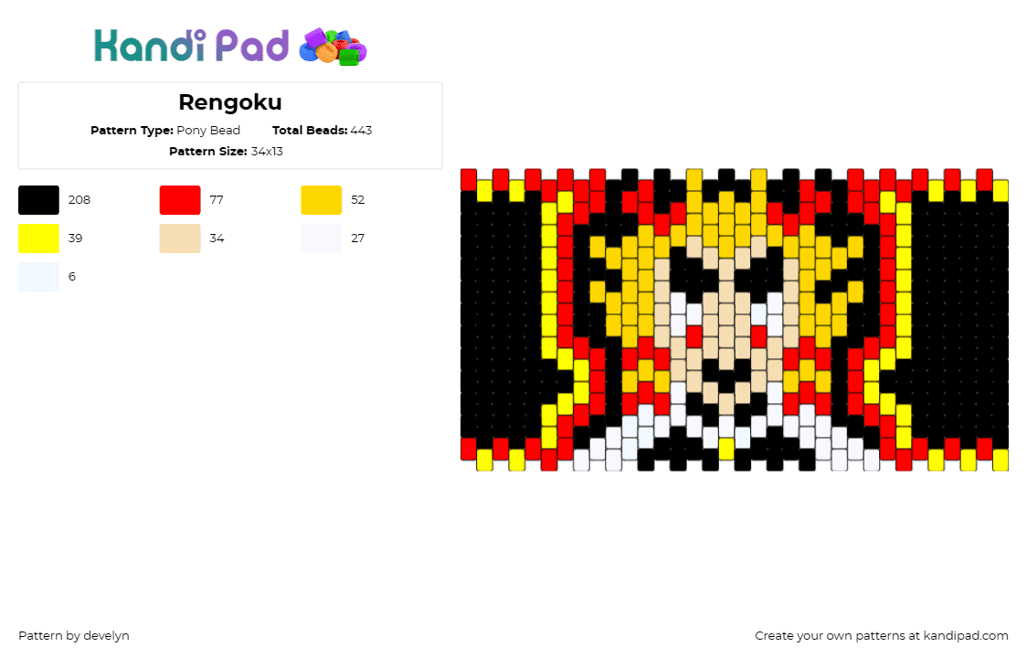 Rengoku - Pony Bead Pattern by develyn on Kandi Pad - kyojuro rengoku,demon slayer,anime,character,flame,hashira,warrior,yellow,red,bl