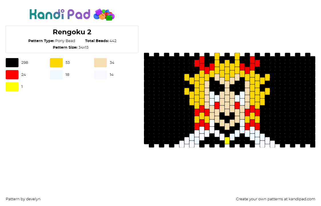 Rengoku 2 - Pony Bead Pattern by develyn on Kandi Pad - kyojuro rengoku,demon slayer,anime,fiery,valor,character,vibrant,flames,yellow,b