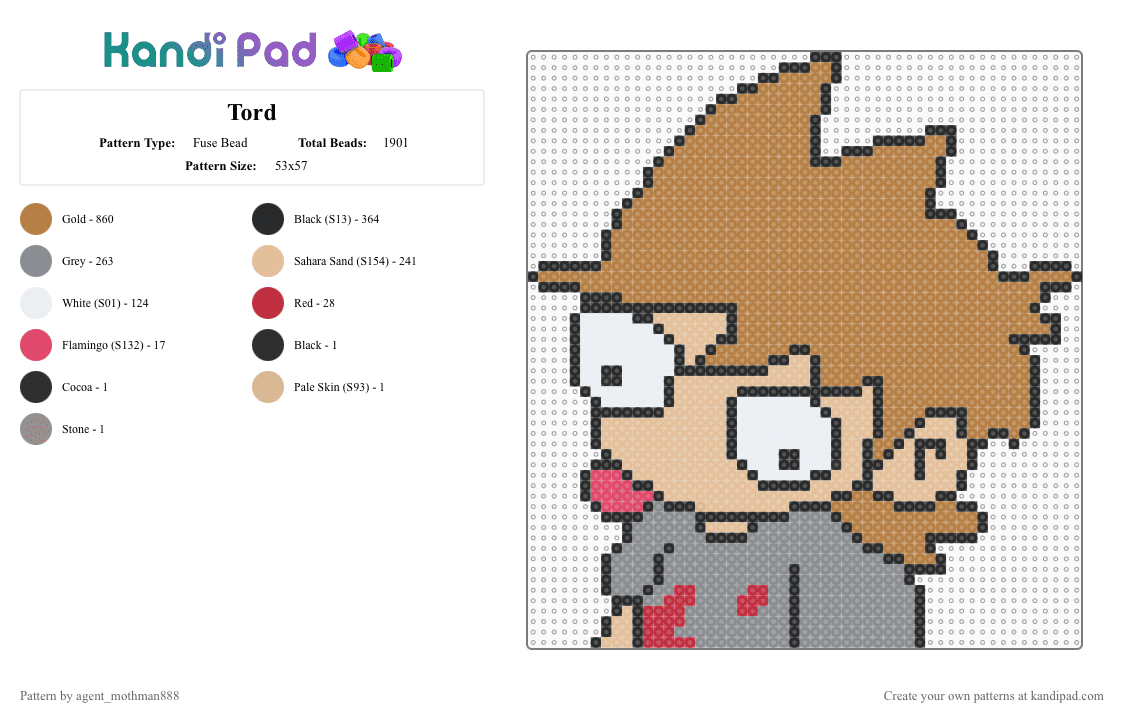 Tord - Fuse Bead Pattern by agent_mothman888 on Kandi Pad - eddsworld, eddsworld tord, gray, tan, tord